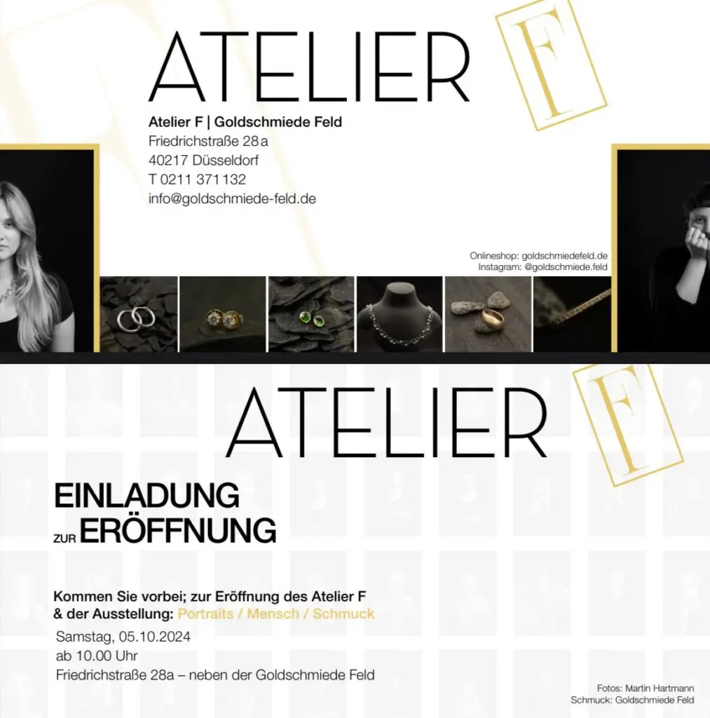 Flyer für die Eröffnung des Atelier F mit Bildern des Portraitfotografen Strassengesichter